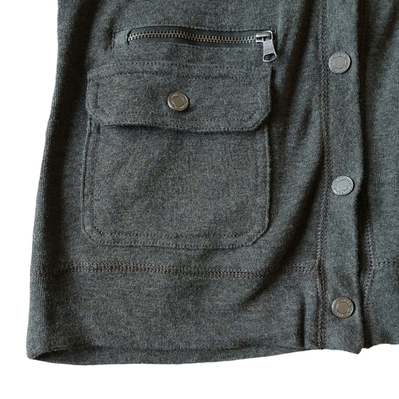 Lauren Jeans Co. 100% Cotton Heather Gray V-Neck Snap Cardigan Zip Pockets - Picture 5 of 7